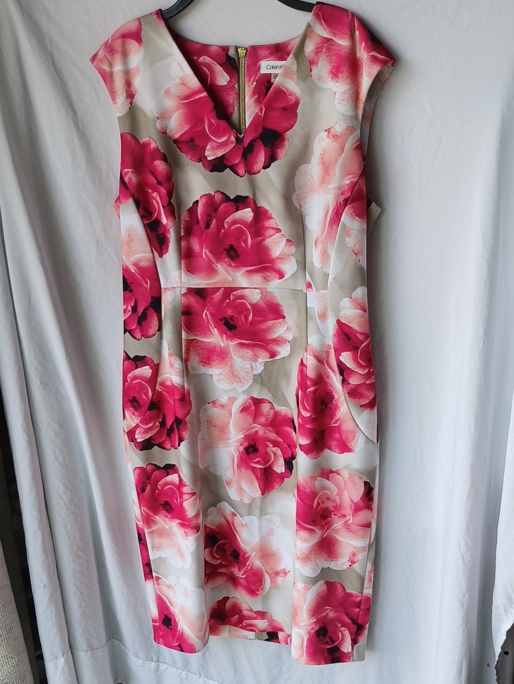 Calvin Klein Cream Midi Dress with Pink Floral Print